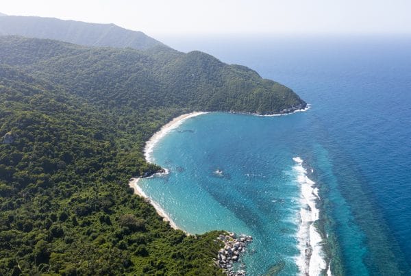 Aerial view of Cabo San Juan beach in Tayrona National Park, Colombia