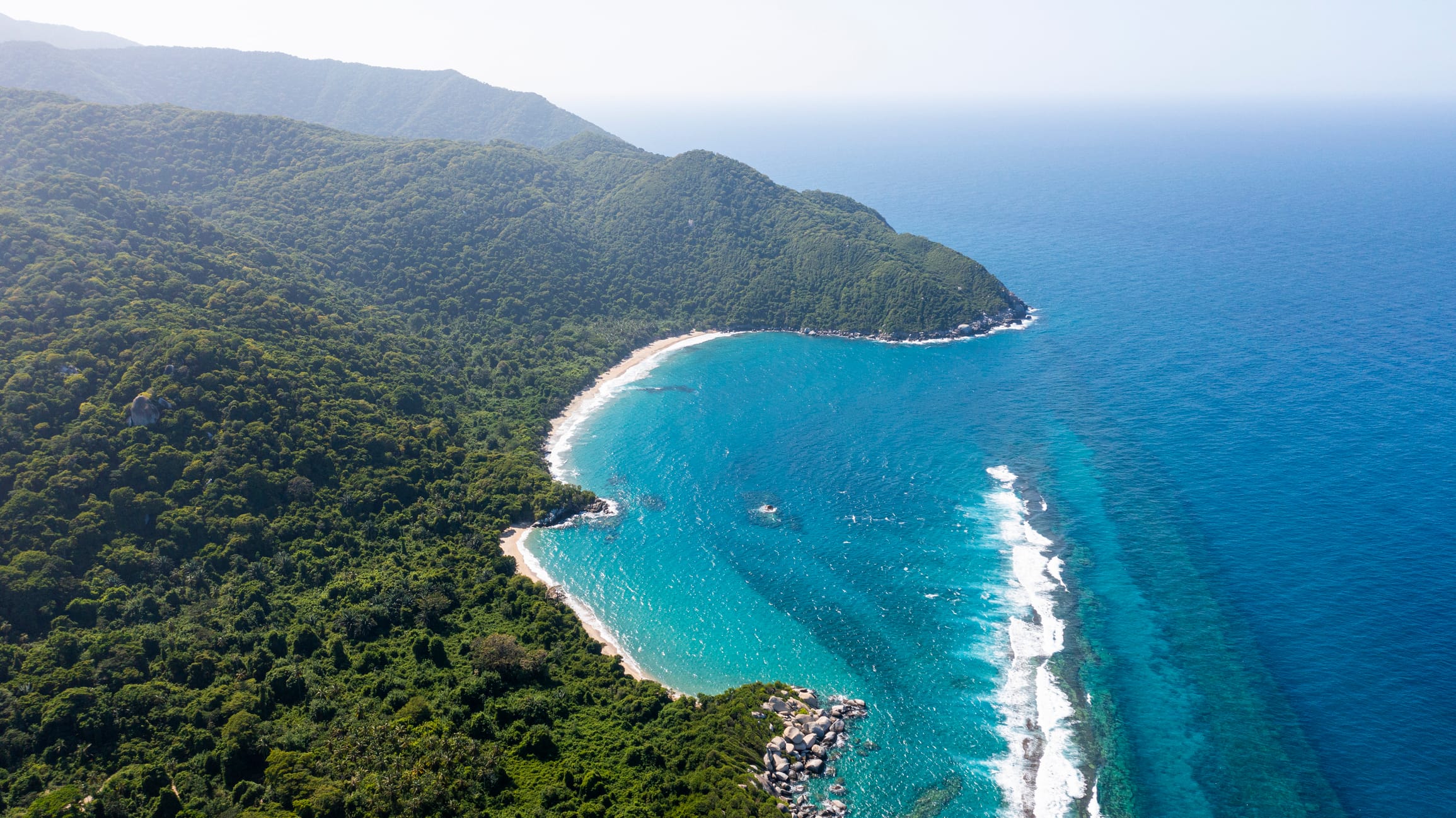 Aerial view of Cabo San Juan beach in Tayrona National Park, Colombia